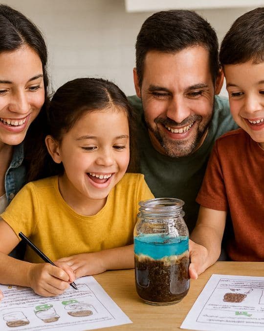 Niños aprendiendo con su familia